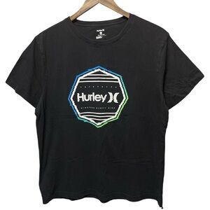 black Hurley brand front graphic skater skateboarding surfing crewneck T-shirt